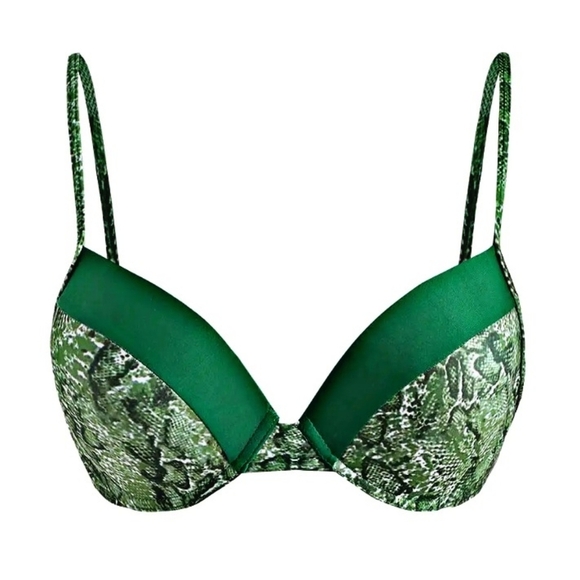 Snake Print Bikini Set – Green Colorblock, Adjustable Push-Up Top, Full Coverage - Picture 6 of 13